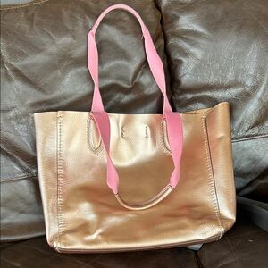 Coach Metallic Gold Tote with Pink Handles